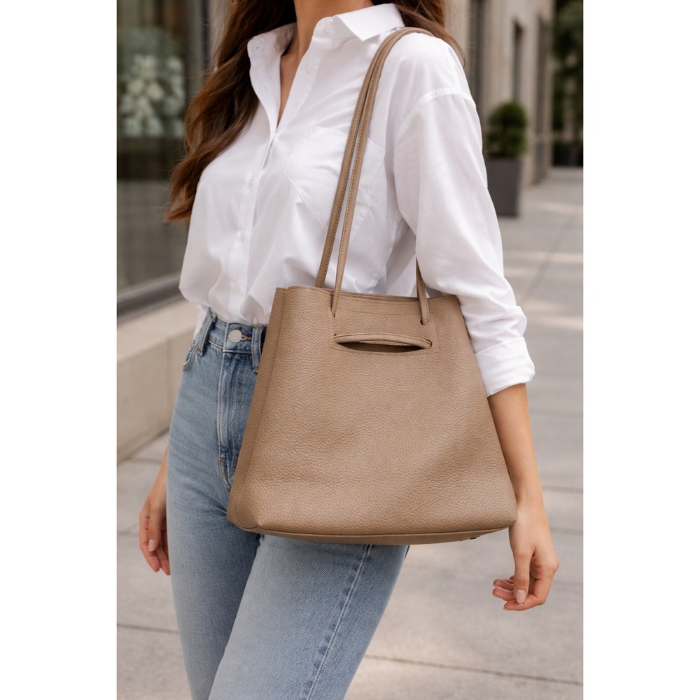 8 Other Reasons Vegan Leather Slouchy Bucket Tote Bag Taupe Neutral Minimal‎